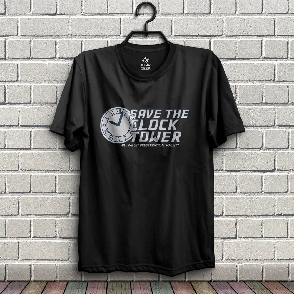 Camiseta Salve la Torre del Reloj_Negra Camiseta Salve A la Torre del Reloj | Volver Al Futuro